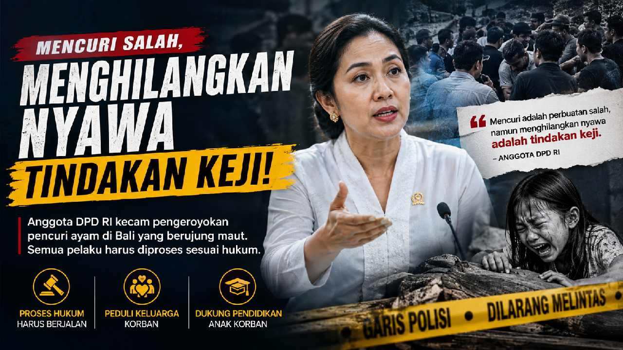 Anggota DPD Kecam Pengeroyokan Pencuri Ayam di Bali, Tegaskan Hukum Harus Mengalahkan Aksi Main Hakim Sendiri