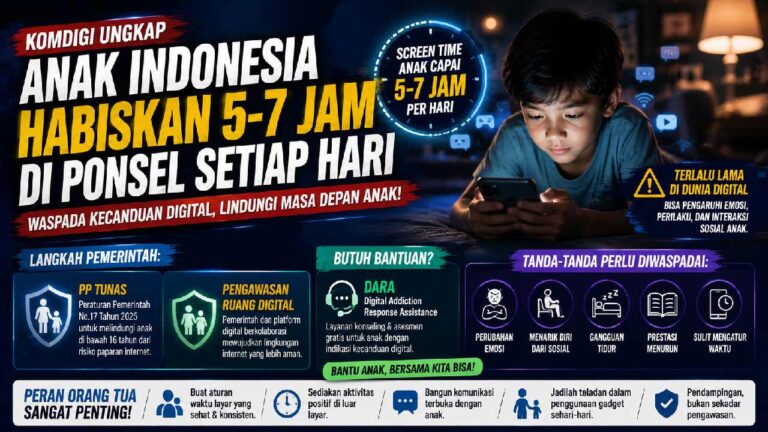 Anak Indonesia Habiskan 5–7 Jam Sehari di Ponsel, Komdigi Soroti Risiko Kecanduan Digital