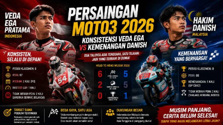 Persaingan Moto3 2026 Memanas, Konsistensi Veda Ega Tantang Kemenangan Hakim Danish